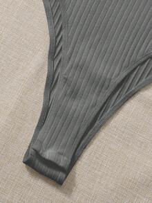 EURMUSE Body De Punto Acanalado De Color Liso - Gris - Ver 3