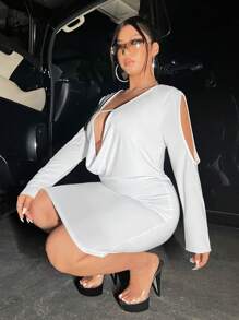 Flirla Plus Cut Out Draped Front Bodycon Dress