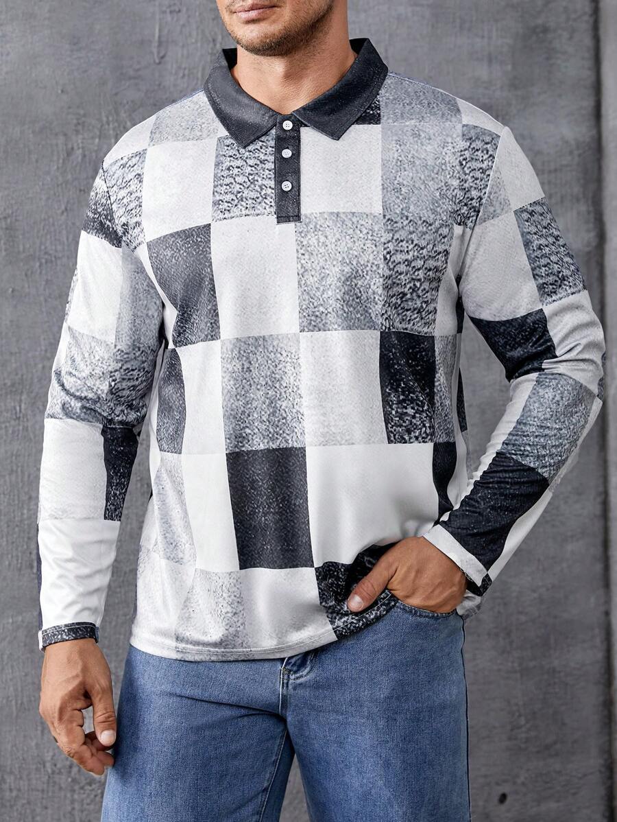 Manfinity Homme Men Plus Patchwork Print Polo Shirt