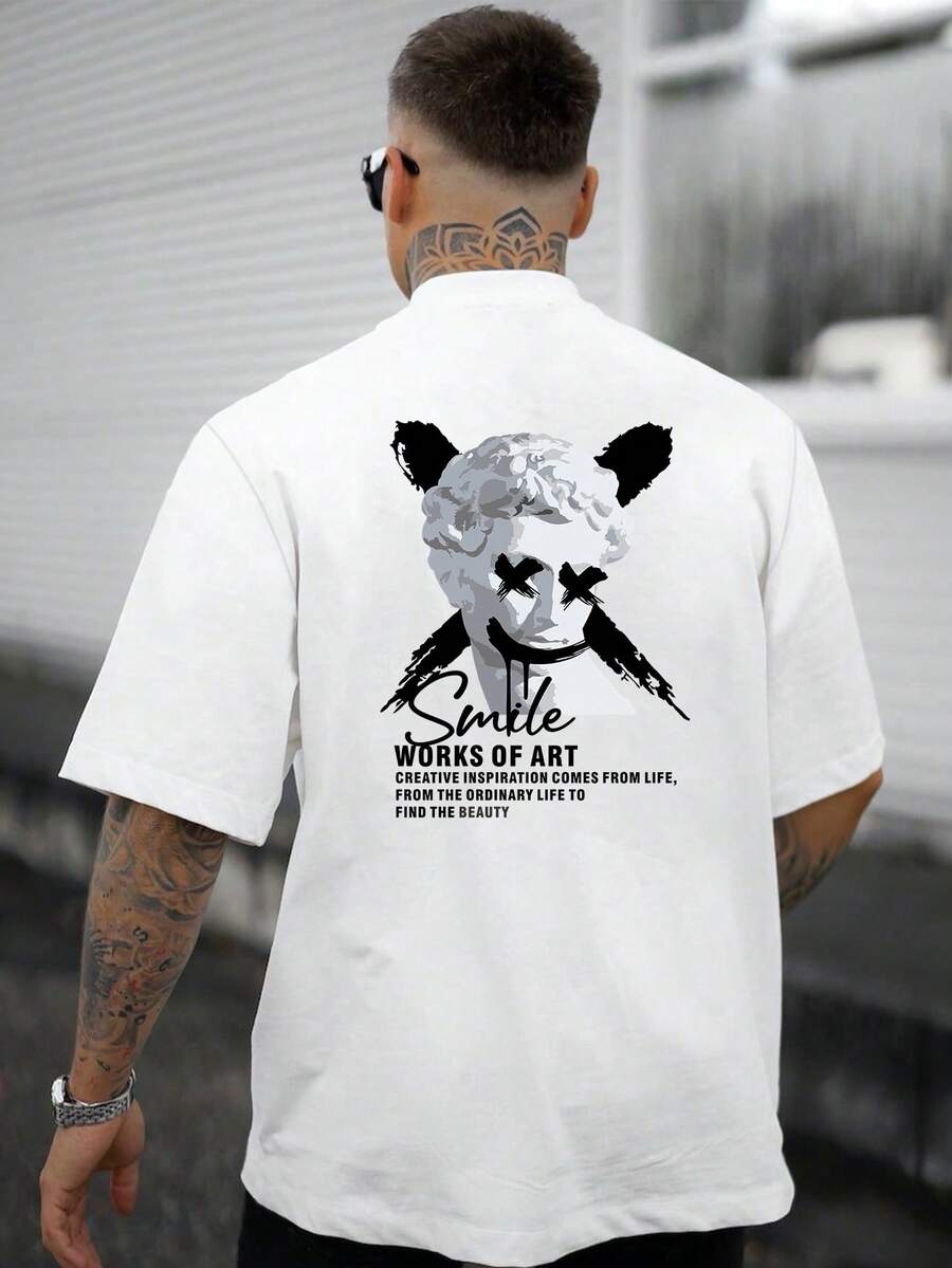 Manfinity Homme Men Sculpture & Slogan Graphic Tee - Black - View 1