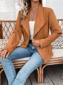 SHEIN Essnce Cổ áo thác nước Mở Mặt trước áo - màu nâu - Xem 6