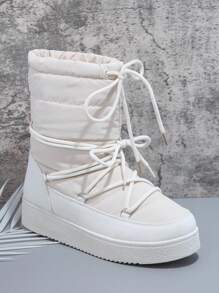 SHUZIA Women Shoes Lace Around The Upper Round Toe Nylon Beige Winter Boot New Year Holiday Valentine Gifts Summer Shoes Valentines For Christmas - Beige - View 3