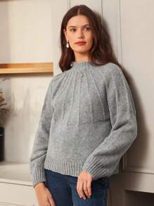 SHEIN Frenchy 女式拉蓋袖毛衣 - 灰色 - 查看 6