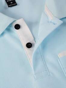 Manfinity Homme Chemise polo de golf décontractée pour homme avec bouton et col demi-boutonné, blocs de couleur contrastants, idéale pour les activités professionnelles et les loisirs, pour votre mari - Bleu ciel - Voir 7