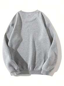 SHEIN LUNE Plus Leopard & Letter Graphic Drop Shoulder Sweatshirt - Grey - View 2