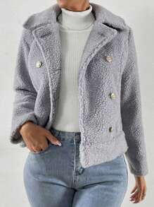 SHEIN Essnce Double Breasted Teddy Jacket