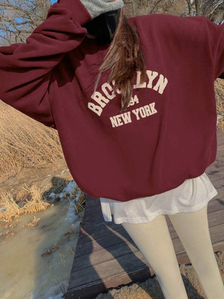 Letter Graphic Drop Shoulder Oversized Pullover,Long Sleeve Tops,Fall Clothes Sweatshirt
