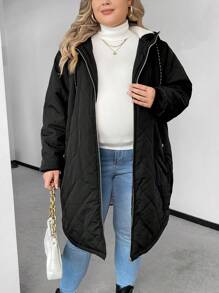 SHEIN Maternity Plus Size Zipper Front Hoodie With Thermal Lined , For Winter