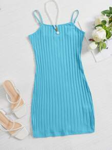 Muchica Ribbed Cami Bodycon Mini Dress - Mint Blue - View 1