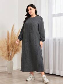 Mulvari Plus Solid Textured Sweatshirt Dress Graduation,Back To School Outfits,Graduation,Teacher Outfits For Women,Back To School Pullover Fall Outfit Winter Autumn