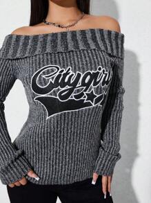 Zolique 女士字母刺繡露肩毛衣