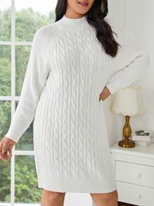 SHEIN Frenchy Hơn Xoắn Dan Tay Raglan Đầm Áo len - trắng - Xem 1