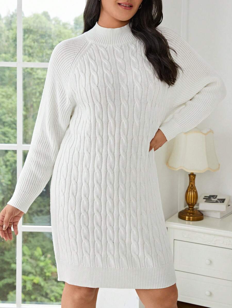 SHEIN Frenchy Hơn Xoắn Dan Tay Raglan Đầm Áo len - trắng - Xem 1