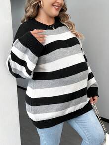 SHEIN Thai sản Kích thước lớn Sọc Khối màu Lỏng lẻo Áo len Với Thả vai Thiết kế - Nhiều màu - Xem 4