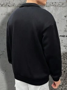 Manfinity Homme 男士大码字母圖案1/4拉鍊運動衫 - 黑色 - 查看 2