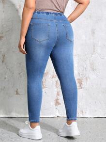 EMERY ROSE 大碼高腰緊身牛仔褲 - 中等水洗藍 - 查看 2