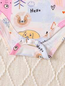 女嬰卡通圖案連身背心和運動褲 - 粉色 - 查看 8