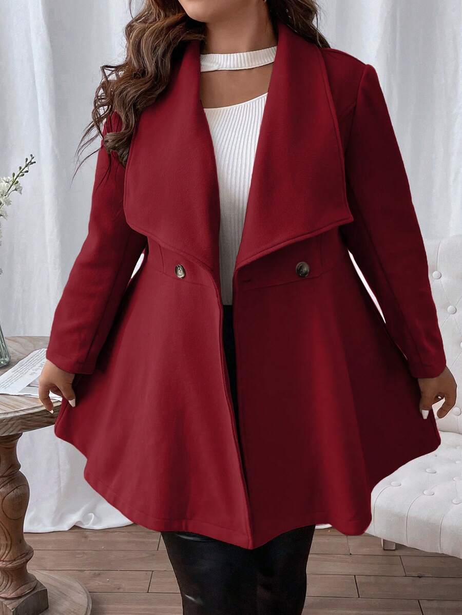 SHEIN Franclia Hơn Cổ áo thác nước Nút đôi Viền lấp lánh Áo khoác - Màu Đỏ Sâu - Xem 1