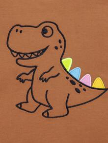 SHEIN Bebé niño Camiseta con bordado de dinosaurio - Óxido marrón - Ver 4