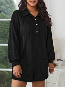 SHEIN Frenchy Plus Drop Shoulder Pocket Patched Romper - Black - View 7