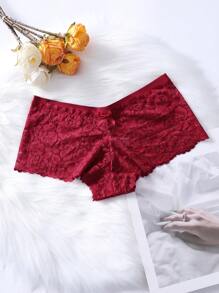 Floral Lace Bow Front Boyshorts - Burgundy - View 4