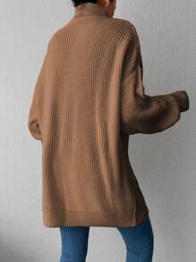 EURMUSE Women's Solid Color Drop Shoulder Half-zip Sweater - Camel - View 2