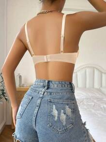 Beige Casual Backless Plain Bra For Women Medium Stretch Fabric Everyday Comfort - Beige - View 2