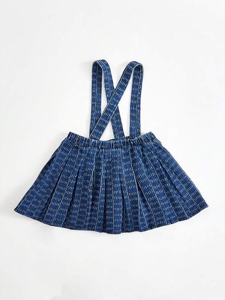 Young Girl Allover Pattern Pleated Suspender Skirt Without Tee and Hat