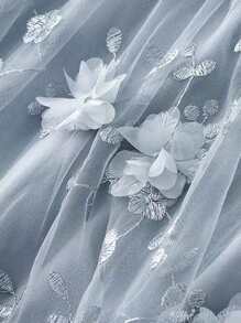 Women's Elegant Mesh Embroidered Floral Skirt, Autumn - Grey - View 4