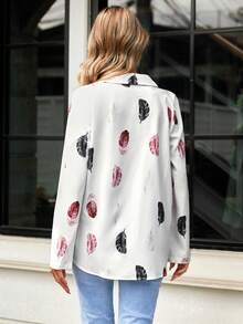 SHEIN LUNE Của phụ nữ Lông vũ In Nút xuống Áo sơ mi - trắng - Xem 2