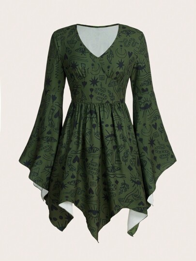 Dani Lichtenberg Women's Cartoon Printed Bell Sleeve Dress