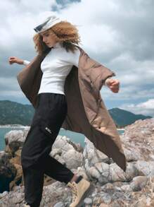 In My Nature Solid Snap Button Outdoor Vest - Khaki - View 5