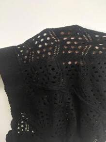 鏤空針織短褲 - 黑色 - 查看 5