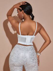 Áo croptop corset màu trơn gợi cảm phong cách Y2K, thích hợp cho lễ hội rave, chất liệu lưới khoét rỗng, dây mảnh, lưng hở, cài nút phía sau, trang phục Halloween, quần áo mùa thu cho nữ, màu trắng, thích hợp cho mùa hè. - trắng - Xem 2