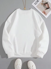 SHEIN EZwear Sọ & Đồ họa Khẩu hiệu Lót nhiệt Áo nỉ - trắng - Xem 2