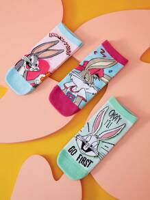 LOONEY TUNES X SHEIN 3雙/組女士踝襪 - 彩色 - 查看 2