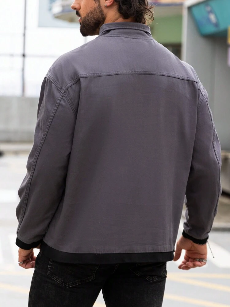 Men's Drop Shoulder Oversized Denim Jacket With Half Zipper