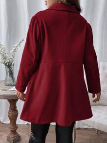 SHEIN Franclia Hơn Cổ áo thác nước Nút đôi Viền lấp lánh Áo khoác - Màu Đỏ Sâu - Xem 2
