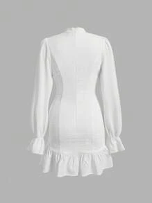 SHEIN MOD Vestido Plisado Con Mangas De Volantes Para Mujer - Blanco - Ver 5