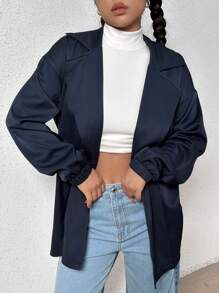 SHEIN Unity Lapel Neck Double Button Blazer - Navy Blue - View 1