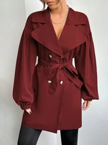 EURMUSE Lapel Button Trench Coat - Red - View 1