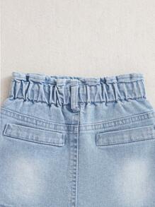 寶寶女孩波西米亞休閒可愛小腰平口袋牛仔裙 - 淺色水洗藍 - 查看 5