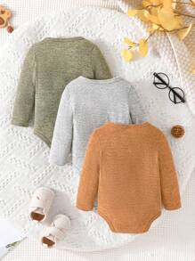 SHEIN Baby Boy 3pcs Half Button Bodysuit - Multicolor - View 2