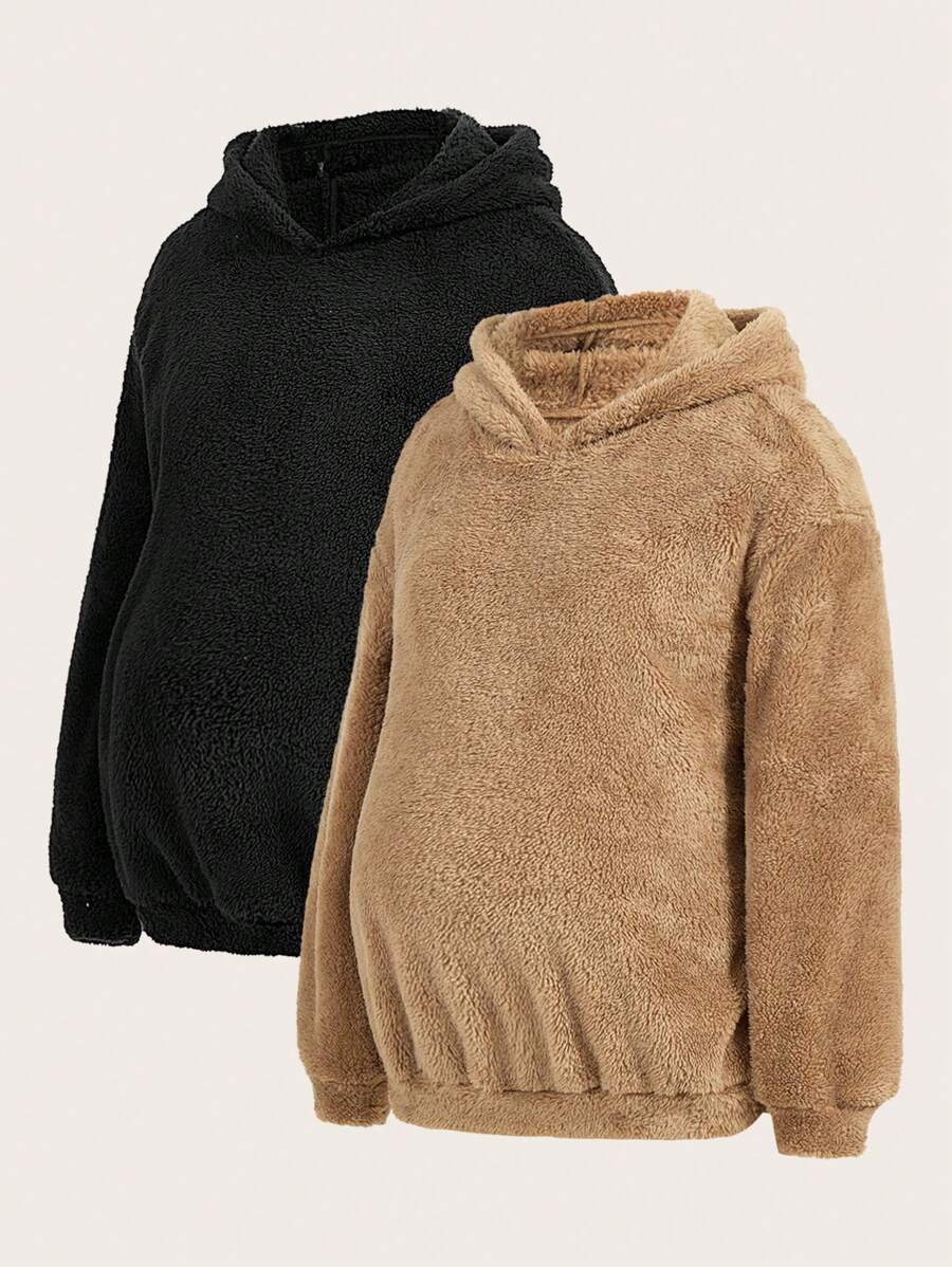 SHEIN Maternity 2pcs Solid Drop Shoulder 3D Ear Design Sweatshirt, For Winter - Multicolor - View 1