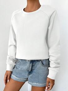 EURMUSE Solid Raglan Sleeve Sweatshirt - White - View 3