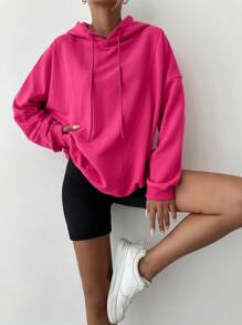 SHEIN Cottnline Drop Shoulder Drawstring Hoodie For Autumn & Winter - Pink - View 6