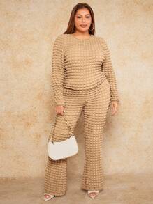 SHEIN SXY Kích thước lớn Của phụ nữ Bong bóng Chất vải Áo thun - Màu Khaki - Xem 4