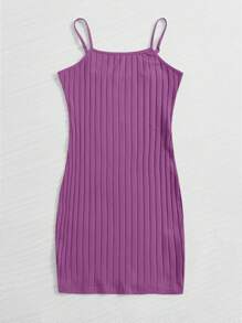 SHEIN EZwear Ribbed Cami Bodycon Mini Dress - Purple - View 3