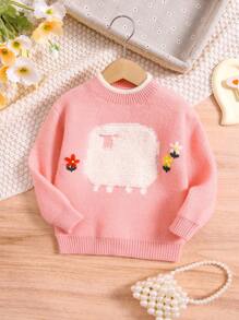 SHEIN Cô Gái Trẻ Mô hình Cartoon Cổ giả Áo len - Hồng - Xem 1