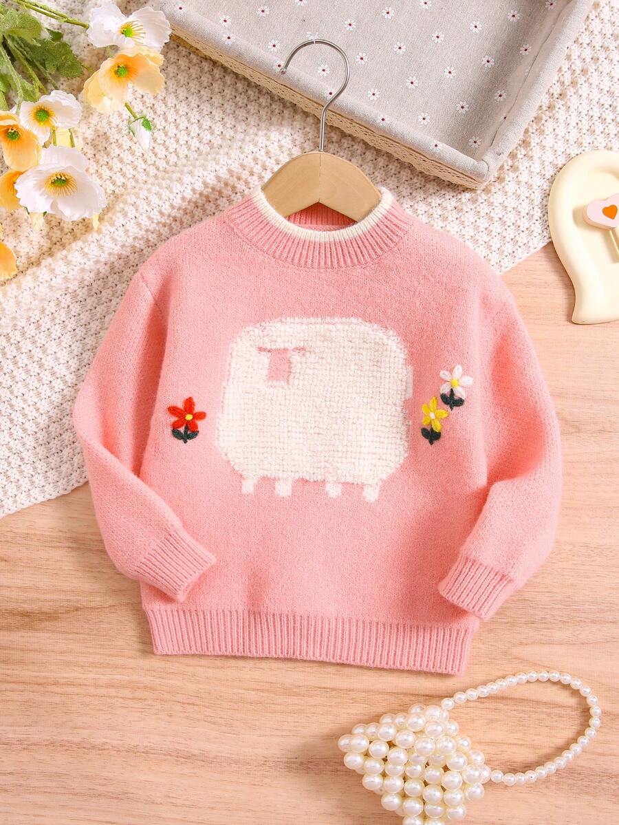 SHEIN Cô Gái Trẻ Mô hình Cartoon Cổ giả Áo len - Hồng - Xem 1